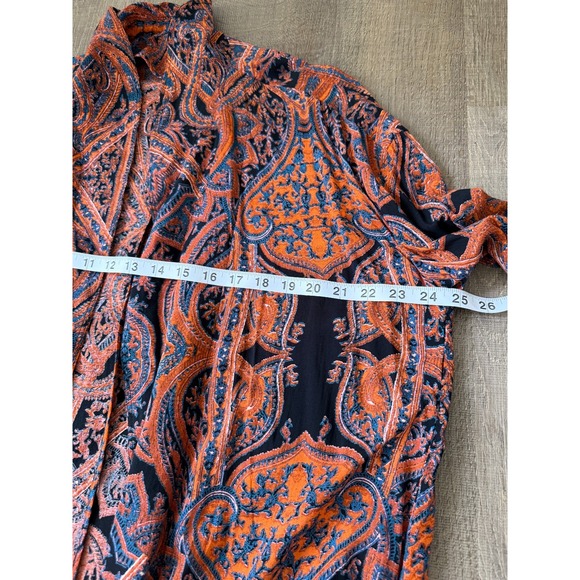 Free People Boho Kimono Duster Rust Orange Blue Paisley Print Oversized Small - Picture 8 of 16